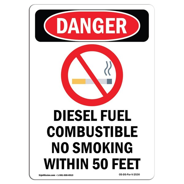 Signmission Safety Sign, OSHA Danger, 5" Height, Diesel Fuel Combustible, Portrait OS-DS-D-35-V-2530 - main
